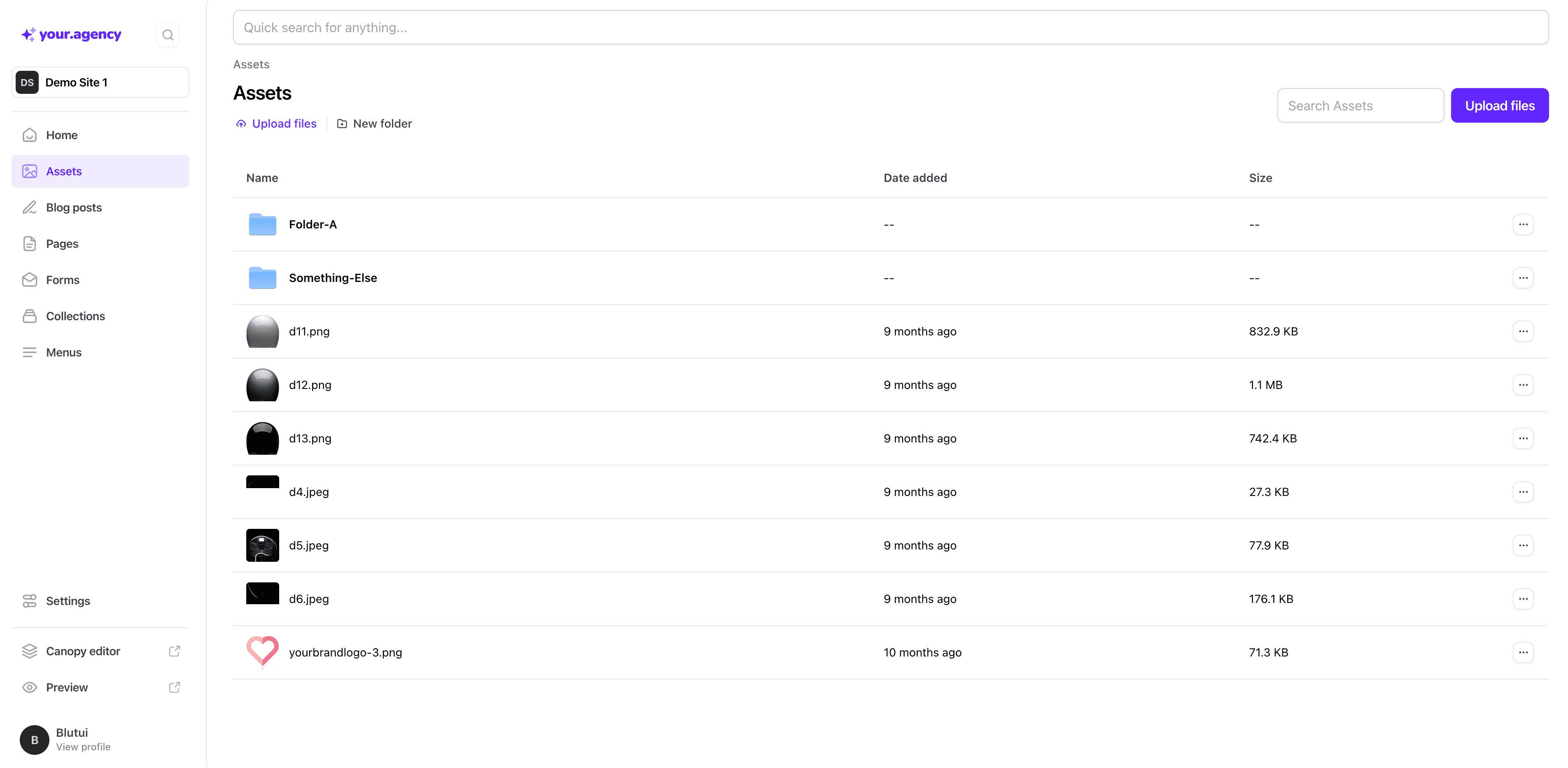 Assets Tab on dashboard